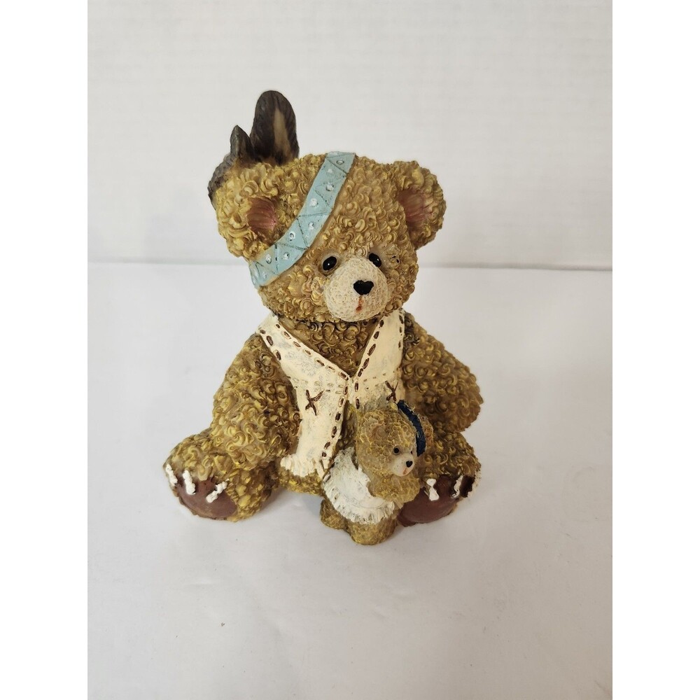 4.5" Tall Resin Bear Dressed As A Native American